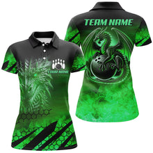 Load image into Gallery viewer, Black And Green Custom Dragon Flame Bowling Shirts For Women, Dragon Fire Bowling Team Shirts NQS8385