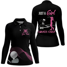 Load image into Gallery viewer, Funny Pink and Black Women golf polo shirts custom ladies golf tops Just a girl who loves golf NQS8387