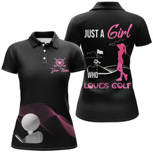 Load image into Gallery viewer, Funny Pink and Black Women golf polo shirts custom ladies golf tops Just a girl who loves golf NQS8387