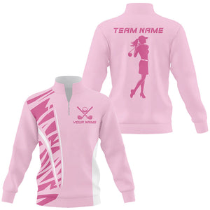 Pink Quarter zip golf sweatshirt custom pink golf sweater outfit, golf costumes NQS8389