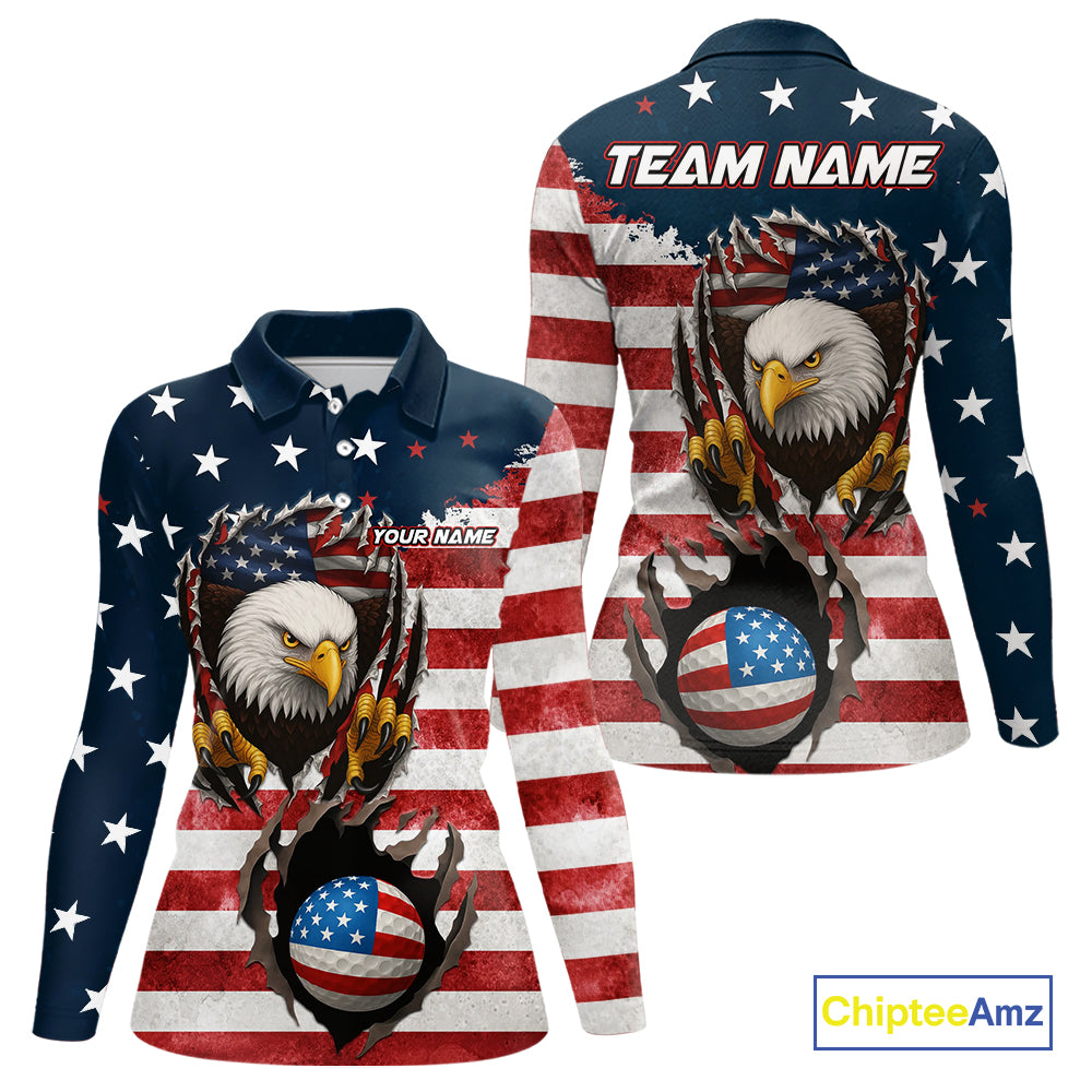 Vintage American Flag Eagle Womens golf polo shirts Custom Patriotic Team Golf top for ladies NQS10570