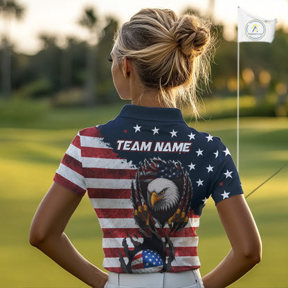 Vintage American Flag Eagle Womens golf polo shirts Custom Patriotic Team Golf top for ladies NQS10570