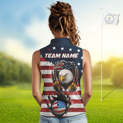Vintage American Flag Eagle Womens Sleeveless polo shirts Custom Patriotic Team Golf top for ladies NQS10570