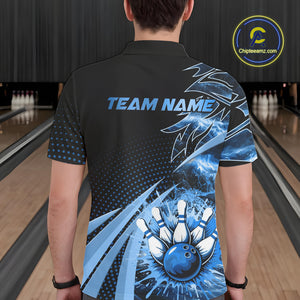 Black and Blue Bowling Polo, Quarter zip shirts For Men Custom Team Bowling Jerseys, Gift For Bowlers NQS10786