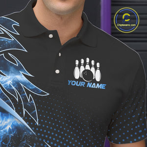 Black and Blue Bowling Polo, Quarter zip shirts For Men Custom Team Bowling Jerseys, Gift For Bowlers NQS10786