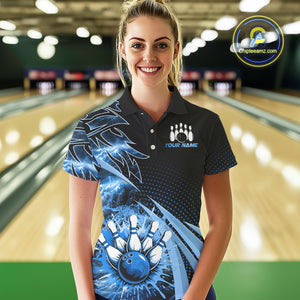 Black and Blue Bowling Polo, 1/4 zip shirts For Women Custom Team Bowling Jerseys, Gift For Bowlers NQS10786