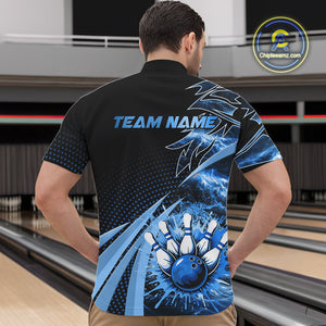 Black and Blue Bowling Polo, Quarter zip shirts For Men Custom Team Bowling Jerseys, Gift For Bowlers NQS10786