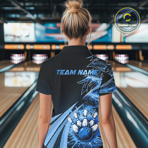 Black and Blue Bowling Polo, 1/4 zip shirts For Women Custom Team Bowling Jerseys, Gift For Bowlers NQS10786