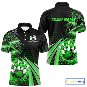 Black and Green Bowling Polo, Quarter zip shirts For Men Custom Team Bowling Jersey, Gift For Bowlers NQS10787