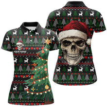 Load image into Gallery viewer, Funny Ugly Christmas pattern Santa Skull Womens Golf Polo Shirts  Custom Xmas Gifts For Women NQS9082