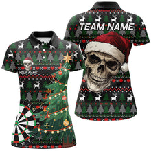 Load image into Gallery viewer, Funny Ugly Christmas pattern Santa Skull Dart Polo, Quarter Zip Shirt For Women Custom Xmas Dart Gifts NQS9083