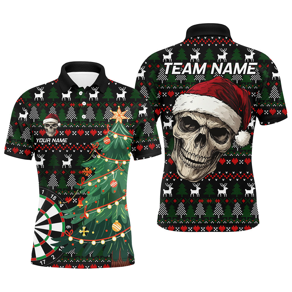 Funny Ugly Christmas pattern Santa Skull Dart Polo, Quarter Zip Shirt For Men Custom Xmas Dart Gifts NQS9083