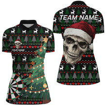 Load image into Gallery viewer, Funny Ugly Christmas pattern Santa Skull Dart Polo, Quarter Zip Shirt For Women Custom Xmas Dart Gifts NQS9083