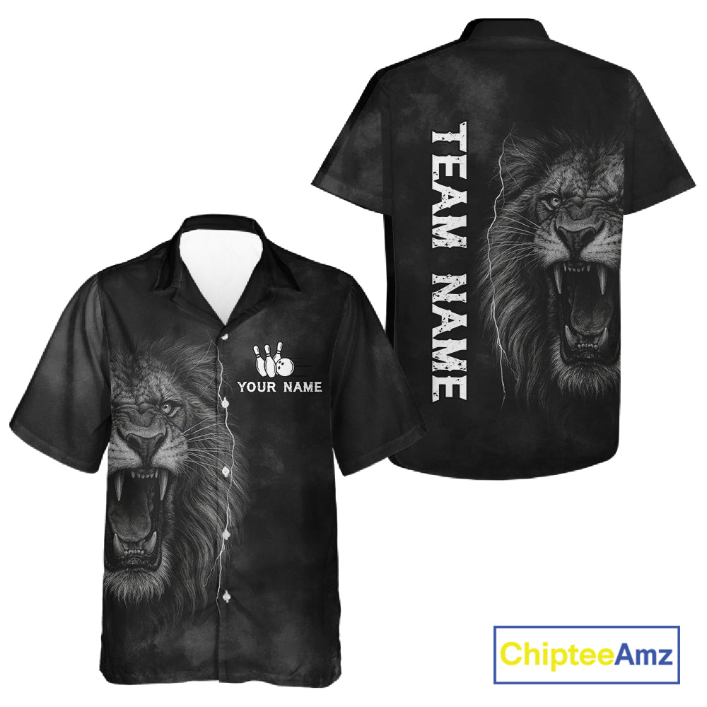 Lightning Thunder Smoke Lion Bowling Hawaiian Shirt Custom Lion Team Bowling Button Up Shirt NQS11162