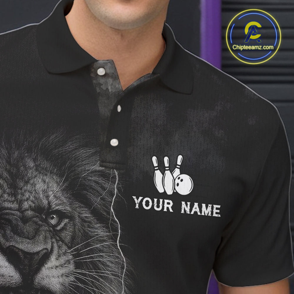 Lightning Thunder Smoke Lion Bowling Polo, 1/4 Zip Shirts For Men Custom Lion Team Bowling Jerseys NQS11162