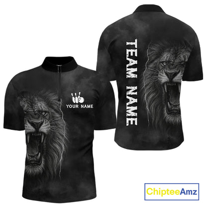 Lightning Thunder Smoke Lion Bowling Polo, 1/4 Zip Shirts For Men Custom Lion Team Bowling Jerseys NQS11162