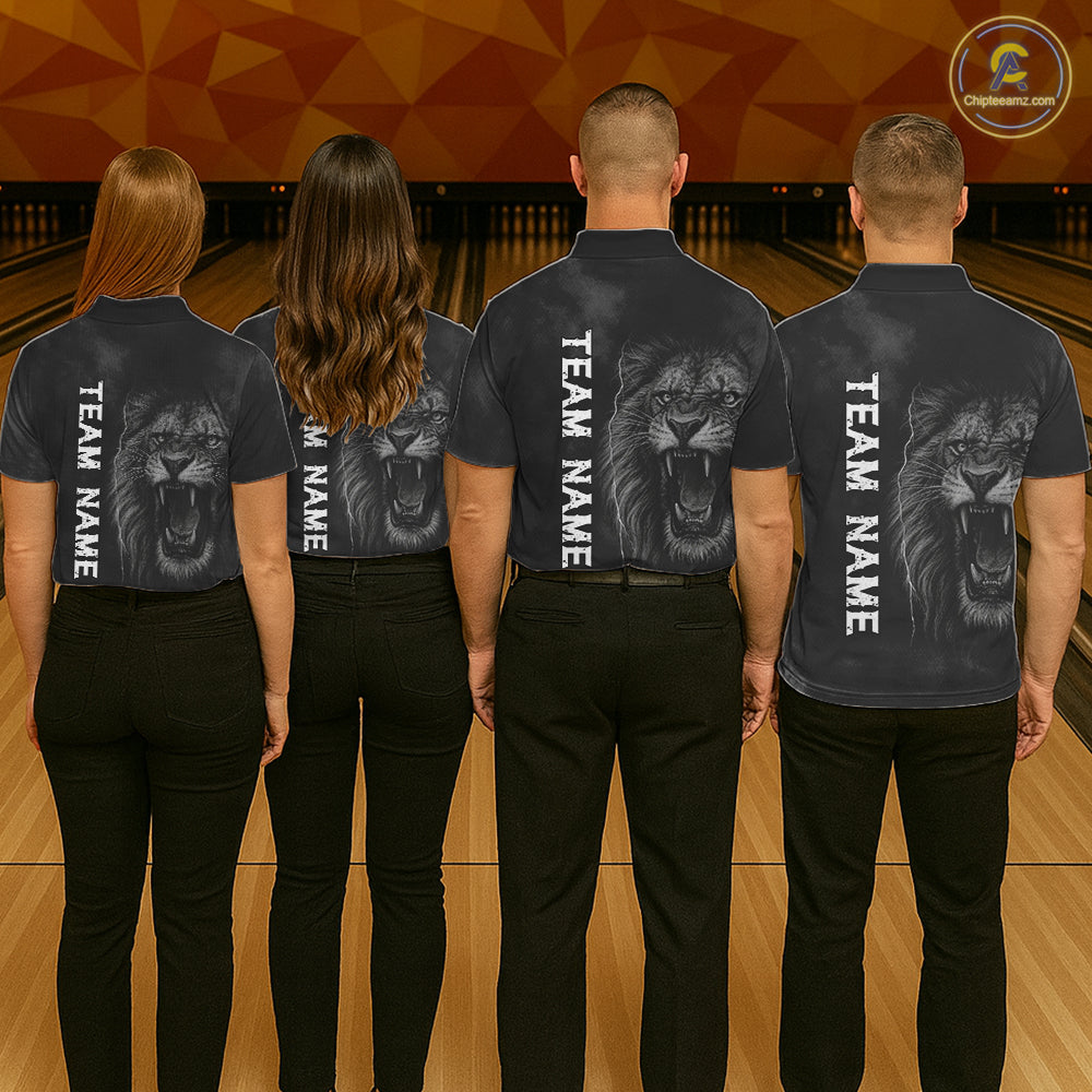 Lightning Thunder Smoke Lion Bowling Polo, 1/4 Zip Shirts For Men Custom Lion Team Bowling Jerseys NQS11162