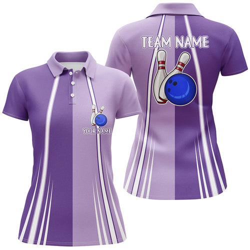 Personalized Purple Retro Bowling Polo, Quarter Zip shirt For women custom vintage bowling team jersey NQS7578