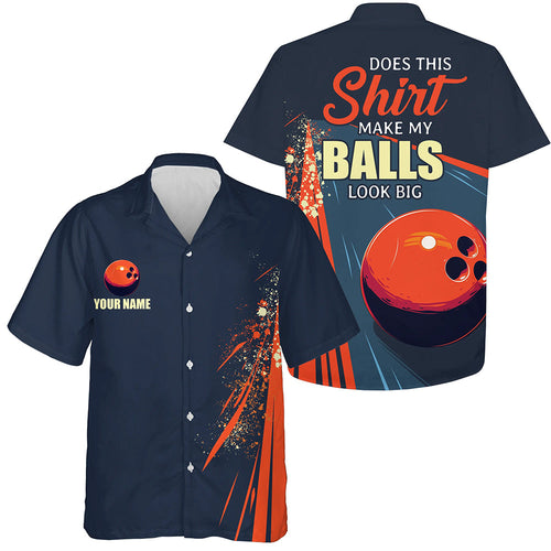 Personalized Navy & orange Retro Bowling Hawaiian Shirt custom Does this shirt make my balls look big NQS7723