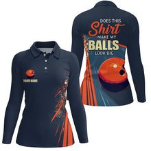 Load image into Gallery viewer, Personalized Navy orange Retro Bowling shirts for women custom Does this shirt make my balls look big NQS7723