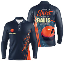 Load image into Gallery viewer, Personalized Navy &amp; orange Retro Bowling shirts for men custom Does this shirt make my balls look big NQS7723