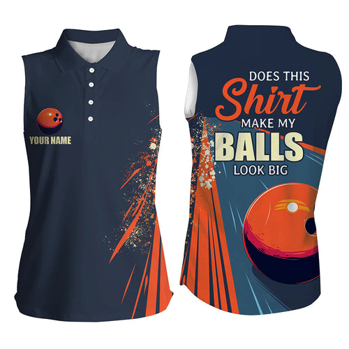 Personalized Navy & orange Retro Bowling Sleeveless Polo custom Does this shirt make my balls look big NQS7723