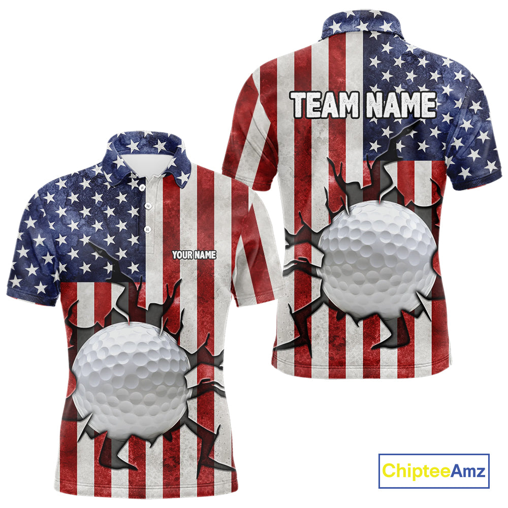Vintage American Flag broken golf ball Mens Golf polo shirts Custom patriotic Golf attire For Mens NQS10051