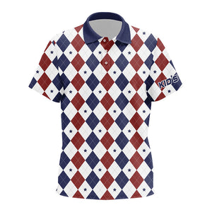 Kid golf polo shirts custom red, white and blue argyle plaid pattern golf attire for kid NQS7969