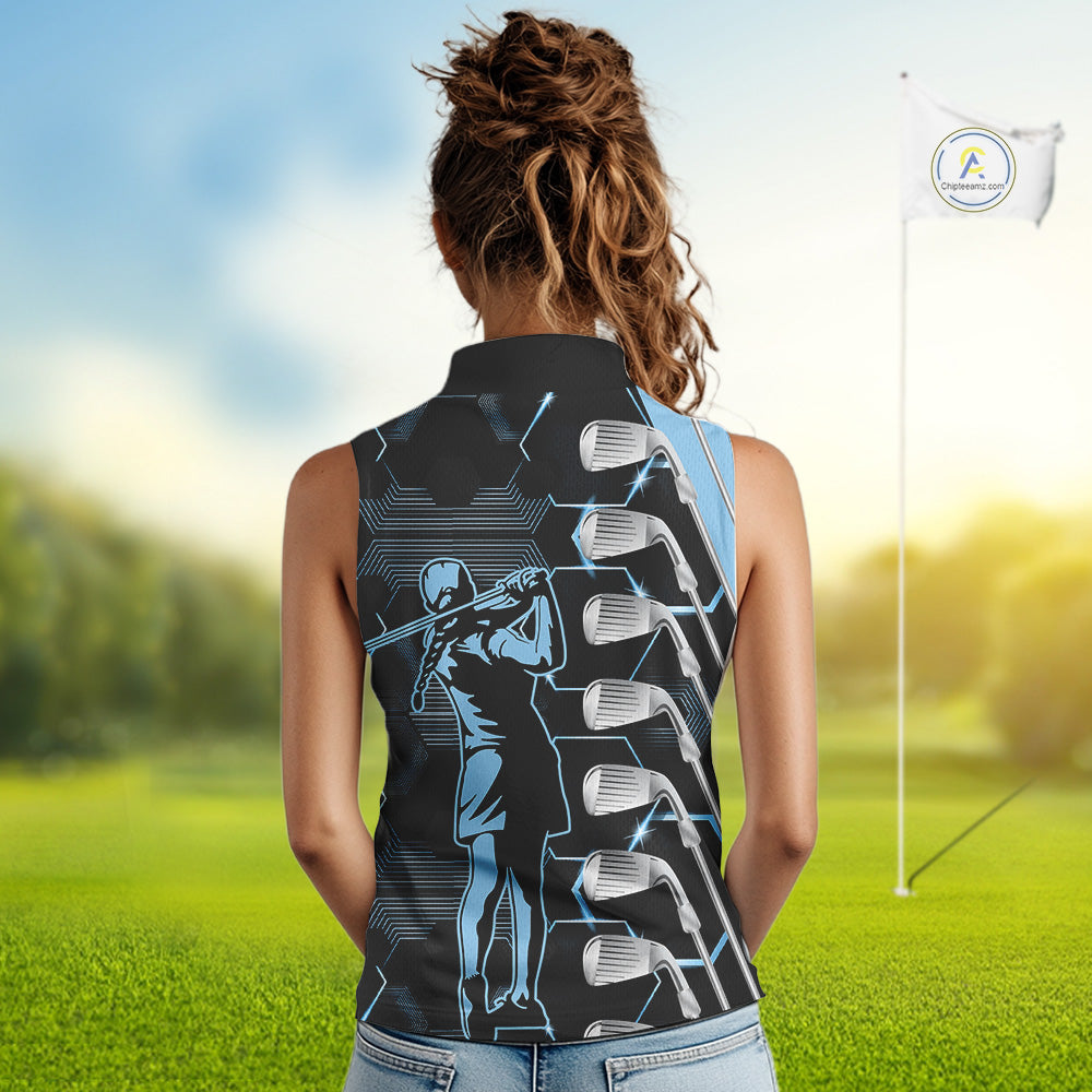 Blue and Black golf clubs Women sleeveless polos custom golf outfit ladies, personalized golf gifts NQS10212