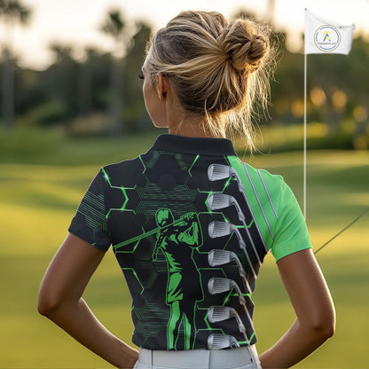 Green and Black golf clubs Women golf polo shirts custom golf outfit ladies, personalized golf gifts NQS10213