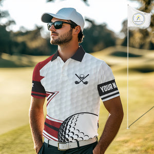 Red & white golf ball short sleeve, long sleeve golf polo shirts custom name golf gifts for men NQS10215