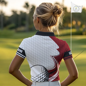 Red & white golf ball short sleeve, long sleeve golf polo shirts custom name golf gifts for Women NQS10215