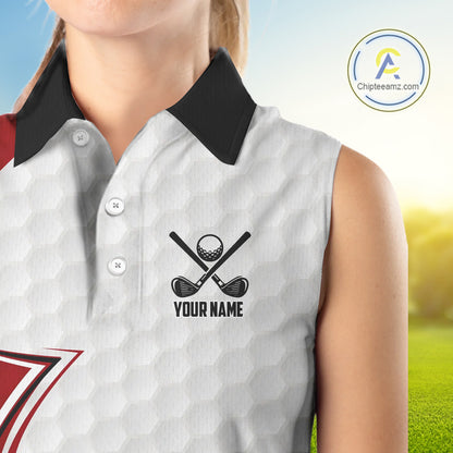 Red & white golf ball sleeveless golf polo shirts custom name golf gifts for Women NQS10215