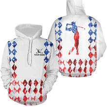 Load image into Gallery viewer, Red white and blue American flag argyle plaid pattern golf Hoodies custom patriotic golf apparel NQS8394