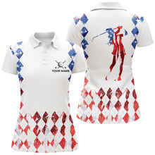 Load image into Gallery viewer, American flag argyle pattern matching golf polo shirts for couples custom patriotic golf outfits NQS8394