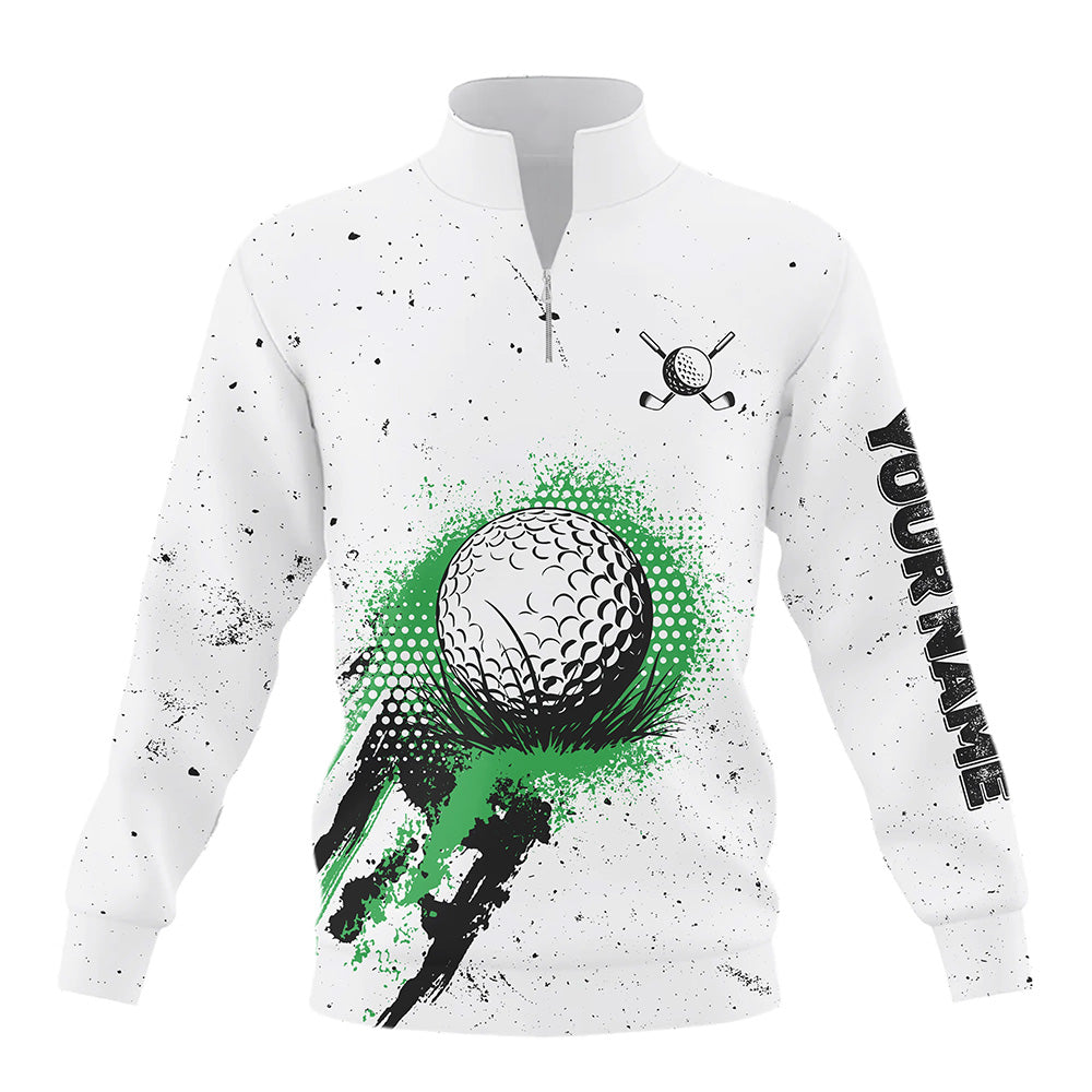 White Grunge Pattern Quarter zip golf sweatshirt custom vintage green golf sweater, golfer gifts NQS8399