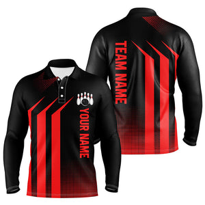 Black and Red Bowling Polo, Quarter Zip Shirt For Men Custom Bowling Team League Jerseys, bowling gift NQS8401