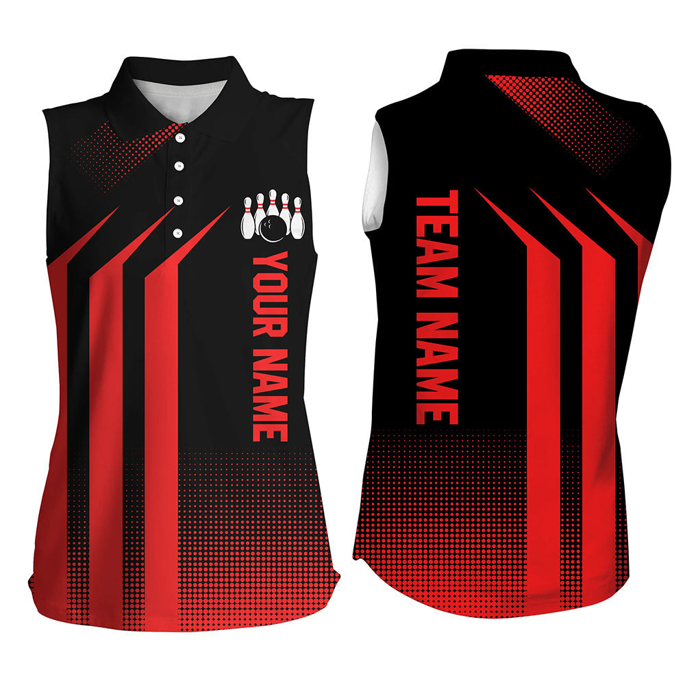 Black and Red Bowling Sleeveless Polo Shirt For Women Custom Bowling Team League Jerseys NQS8401