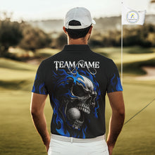 Load image into Gallery viewer, Custom Black and Blue Flame Skull Mens golf polo shirts, Personalized Skull Team Mens Golf Outfit NQS10576