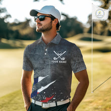 Load image into Gallery viewer, Gray Grunge Texas Flag Mens golf polo shirts Custom patriotic Golf attire for men NQS10580