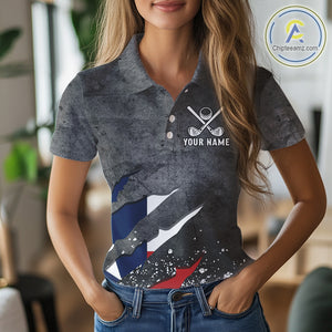 Gray Grunge Texas Flag Womens golf polo shirts Custom patriotic Golf attire for ladies NQS10580