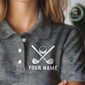 Gray Grunge Texas Flag Womens golf polo shirts Custom patriotic Golf attire for ladies NQS10580