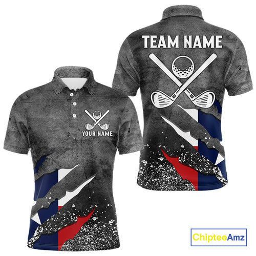 Gray Grunge Texas Flag Mens golf polo shirts Custom patriotic Golf attire for men NQS10580