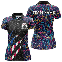 Load image into Gallery viewer, Personalized Bowling Camo American Flag Bowling Team Shirts For Women, Patriotic Bowler Outfits NQS8613