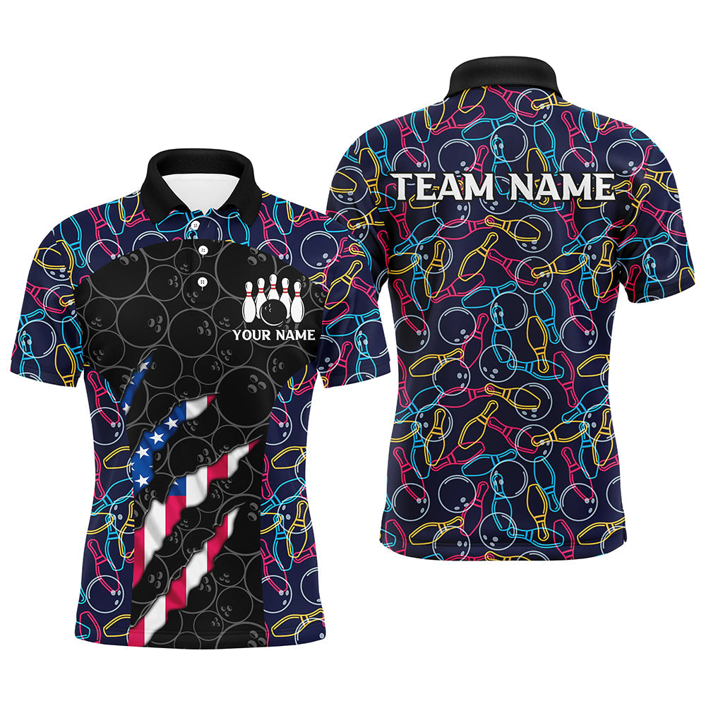 Personalized Bowling Camo American Flag Bowling Team Shirts For Men, Patriotic Bowler Outfits NQS8613