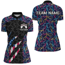 Load image into Gallery viewer, Personalized Bowling Camo American Flag Bowling Team Shirts For Women, Patriotic Bowler Outfits NQS8613