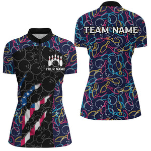 Personalized Bowling Camo American Flag Bowling Team Shirts For Women, Patriotic Bowler Outfits NQS8613