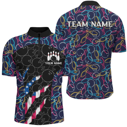 Personalized Bowling Camo American Flag Bowling Team Shirts For Men, Patriotic Bowler Outfits NQS8613