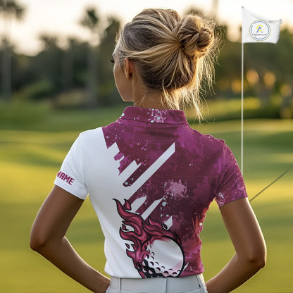 Pink and white golf ball flame Women golf polo shirts custom team golf shirts, ladies golf clothing NQS10977