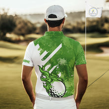 Load image into Gallery viewer, Green and white golf ball flame Men golf polo shirts custom team golf shirts, mens golf clothing NQS10978